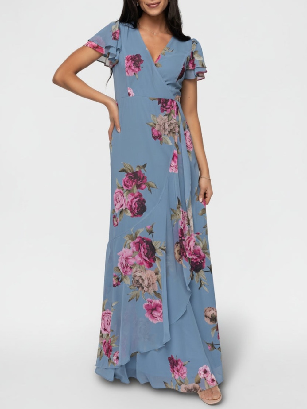 Baltic Born Willa Maxi Dress | Slate Blue Floral Size LL